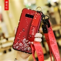 Lanyard Flower Silica Gel Shell TPU Shield Back Soft Cases Skin Covers for Samsung Galaxy S8 Plus S8+ - Red