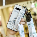 Lanyard Flower Silica Gel Shell TPU Shield Back Soft Cases Skin Covers for Samsung Galaxy S9 - White