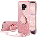 Luxury Rhinestone Holder Soft Case Protective Shell Cover for Samsung Galaxy S8 - Pink