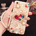 Women Bling Pearl Sling Covers Rhinestone Diamond Cases For iPhone 6S Plus - Gold
