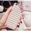 Bow Pearl Covers Rhinestone Diamond Cases For iPhone 8 Plus - Pink