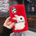 Plush Rabbit Pearl Covers Rhinestone Diamond Cases For iPhone XR - Red
