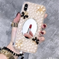 Flower Mirror Pearl Covers Rhinestone Diamond Cases For iPhone XS Max - 01