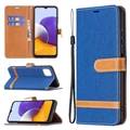 Business Bracket Ultrathin Leather Flip Cases Holster Covers For Samsung Galaxy A22 4G/5G LTE - Light Blue