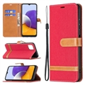 Business Bracket Ultrathin Leather Flip Cases Holster Covers For Samsung Galaxy A22 4G/5G LTE - Red