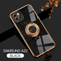 Finger Ring Magnet Metal Plating Shield Silicone Soft Cases Bracket Covers For Samsung Galaxy A22 4G/5G LTE - Black