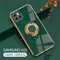 Finger Ring Magnet Metal Plating Shield Silicone Soft Cases Bracket Covers For Samsung Galaxy A22 4G/5G LTE - Dark Green