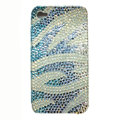 Zebra iphone 4G case crystal diamond bling cover - blue