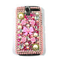 Flower Pearl bling crystal case cover for HTC G7 - pink