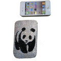 Luxury Bling Holster covers Panda diamond crystal cases for iPhone 4G - White