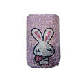 Luxury Bling Holster covers Rabbit Heart diamond crystal cases for iPhone 4G - Pink