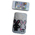Luxury Bling Holster covers Rabbit diamond crystal cases for iPhone 4G - Pink