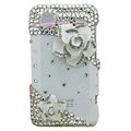 Bling Camellia crystals diamond cases covers for HTC Incredible S S710e G11 - White