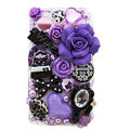 Bling Purple flowers crystals diamond cases covers for HTC Incredible S S710e G11 - White