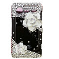 Bling White Camellia crystals diamond cases covers for HTC Incredible S S710e G11 - Black