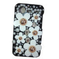 Bling flower pearl crystals diamond cases covers for HTC Incredible S S710e G11 - Black