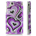Hearts bling crystals cases covers for Sony Ericsson Xperia Arc LT15I X12 LT18i - Purple
