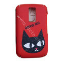 Cartoon Cat Scrub Hard Skin Cases Covers for Blackberry 9000 - Red