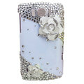 Bling Flowers Crystals Cases Covers for HTC Sensation XL Runnymede X315e G21 - White