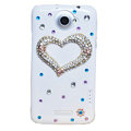 Bling Heart Crystals Cases Diamond Covers for HTC One X Superme Edge S720E - White