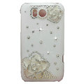 Flowers Bling Crystals Cases Covers for HTC Sensation XL Runnymede X315e G21 - White