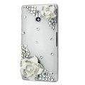 Bling Camellia Flower Crystals Hard Cases Covers for Sony Ericsson LT22i Xperia P - White