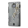 Bling Flower Crystals Hard Cases Covers for Sony Ericsson MT27i Xperia sola - White