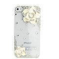 Bling Camellia Flower Crystal Cases Diamond Covers for iPhone 4G/4S - Transparent White