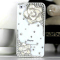 Bling Camellia Flower Crystal Cases Diamond Covers for iPhone 4G/4S - White