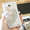 Bling Ballet girl Crystal Cases Pearls Covers for Samsung i9100 i9108 i9188 Galasy S2 SII - White