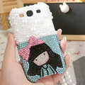 Bling Bow Girl Crystal Case Pearls Covers for Samsung Galaxy SIII S3 I9300 I9308 I939 I535 - Blue
