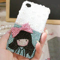 Bling Bow Girl Crystal Cases Pearls Covers for iPhone 4G/4S - Blue