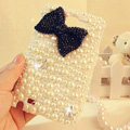Bling Bowknot Crystal Cases Pearls Covers for Samsung Galaxy Note i9220 N7000 i717 - Black