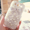 Bling Bowknot Crystal Cases Pearls Covers for Samsung Galaxy SIII S3 I9300 I9308 I939 I535 - White