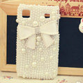 Bling Bowknot Crystal Cases Pearls Covers for Samsung i9000 Galaxy S i9001 - White