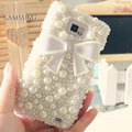 Bling Bowknot Crystal Cases Pearls Covers for Samsung i9100 i9108 i9188 Galasy S2 SII - White