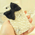 Bling Bowknot Crystal Cases Pearls Covers for iPhone 4G/4S - Black