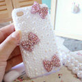 Bling Bowknot Crystal Cases Pearls Covers for iPhone 4G/4S - Pink