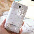 Bling Camellia Crystal Cases Pearls Covers for Samsung Galaxy Note i9220 N7000 i717 - White