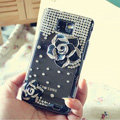 Bling Camellia Crystal Cases Pearls Covers for Samsung i9100 i9108 i9188 Galasy S2 SII - Black