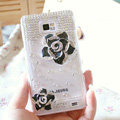 Bling Camellia Crystal Cases Pearls Covers for Samsung i9100 i9108 i9188 Galasy S2 SII - White