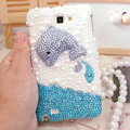 Bling Dolphin Crystal Cases Pearls Covers for Samsung Galaxy Note i9220 N7000 i717 - Blue