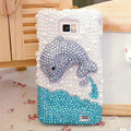 Bling Dolphin Crystal Cases Pearls Covers for Samsung i9100 i9108 i9188 Galasy S2 SII - Blue