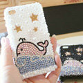 Bling Dolphin Crystal Cases Pearls Covers for iPhone 4G/4S - White