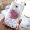Bling Heart Crystal Cases Pearls Covers for Samsung i9100 i9108 i9188 Galasy S2 SII - Pink