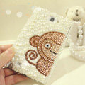Bling Monkey Crystal Cases Pearls Covers for Samsung Galaxy Note i9220 N7000 i717 - Brown