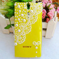 Bling Pearl Lace Cases Hard Covers for Sony Ericsson LT26i Xperia S - Yellow