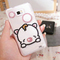 Bling Piggy Crystal Cases Pearls Covers for Samsung i9100 i9108 i9188 Galasy S2 SII - White
