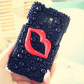 Bling Red Lips Crystal Cases Pearls Covers for Samsung i9100 i9108 i9188 Galasy S2 SII - Black