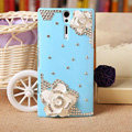 Bling White Flower Crystals Cases Hard Covers for Sony Ericsson LT26i Xperia S - Blue